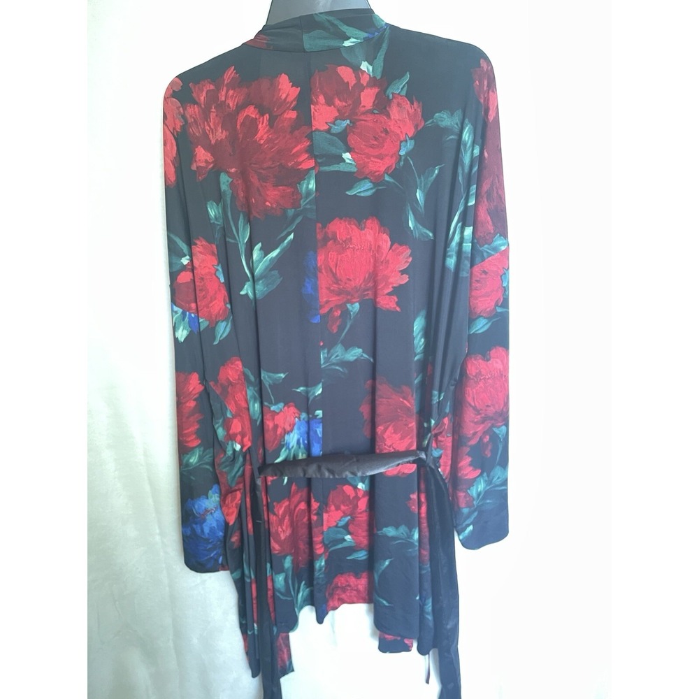 Cacique Robe Tie Waist Black & Red Floral Ladies Size 22/24 Kimono Sleeves - Picture 3 of 3